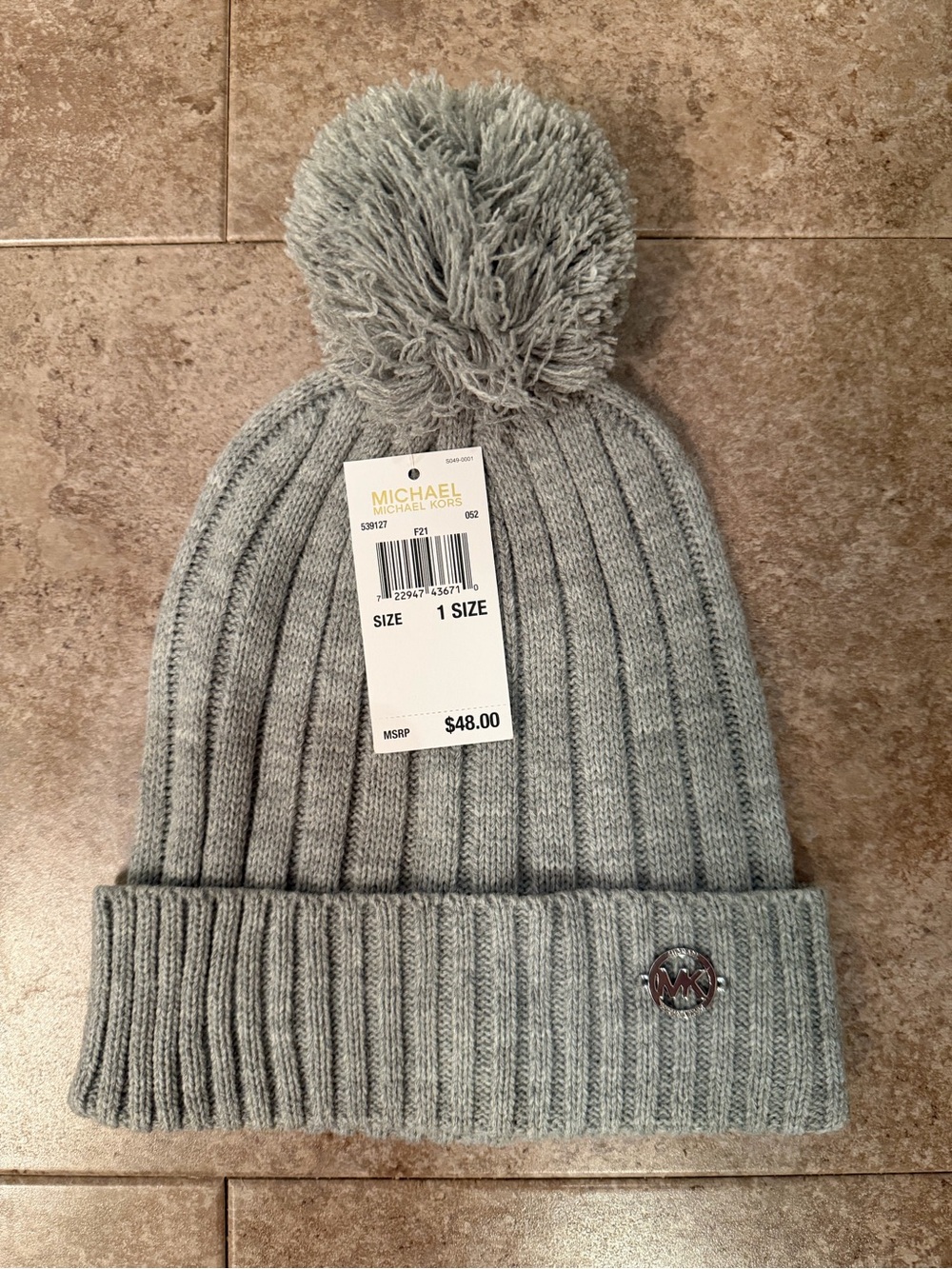 Michael Kors NWT Light Grey Rib Knit Pom Pom Beanie | One Size